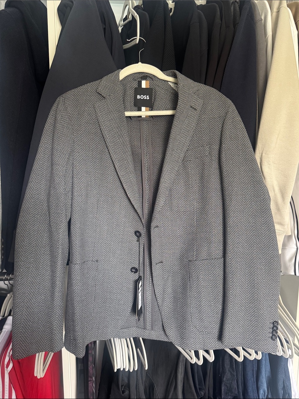 BOSS Gray Textured Two-Button Sport Coat Stretch casual..